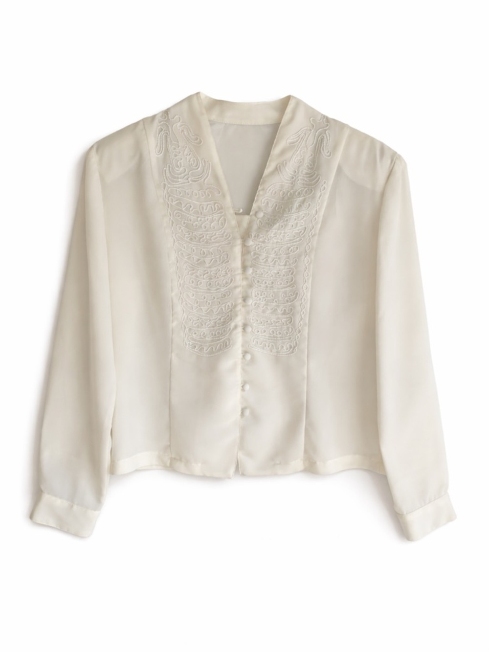 Vintage Ivory Cathy Che Blouse Petite 8P Embroidered Boho Chic Button Front
